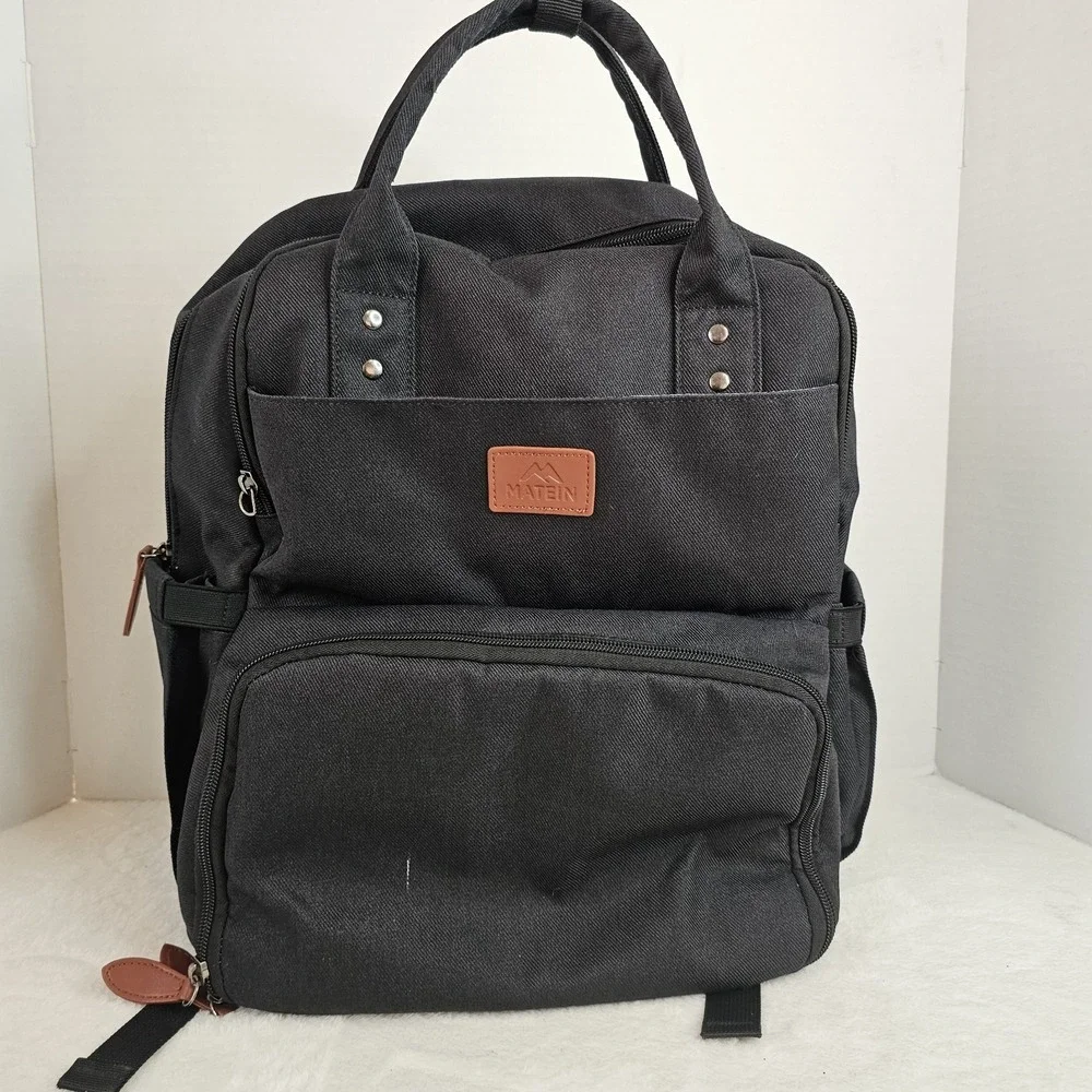 Matein Lunch Backpack with Insulated Cooler Compartment Black Laptop Bag USB